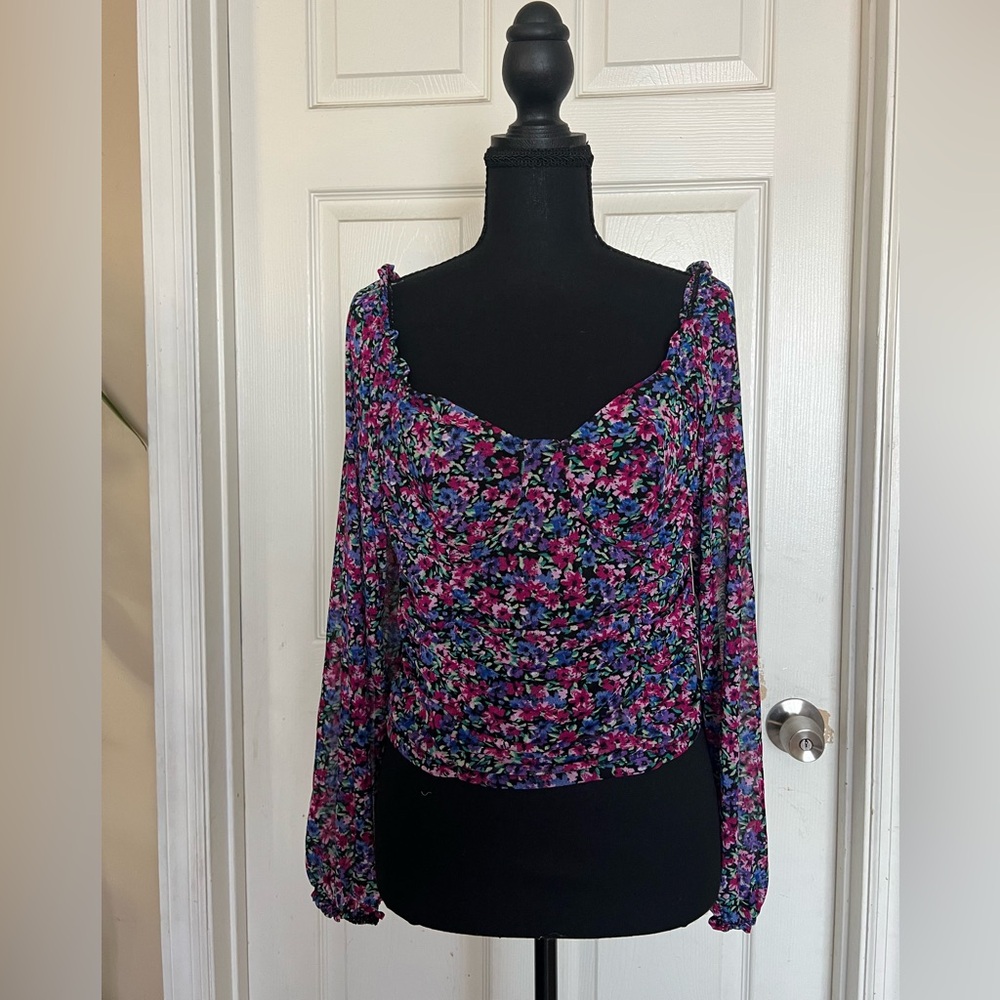 Crave Fame Purple Multi Floral Off-Shoulder Blouse